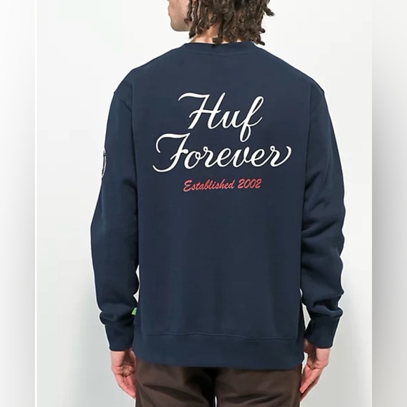 HUF Forever Crewneck Medium Blue Mens - Picture 1 of 8